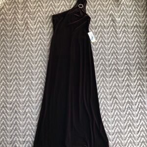 Patra brown velvet one shoulder long dress size 6